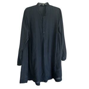 CP Shades Jasmine Tunic Shirt Dress Pockets Ink Black Cotton/Silk Blend Size S